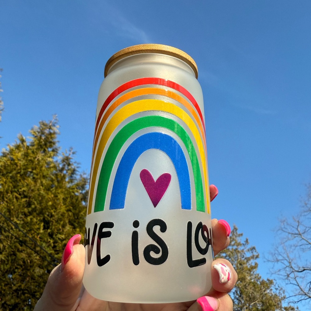 Rainbow Love Glass Jar